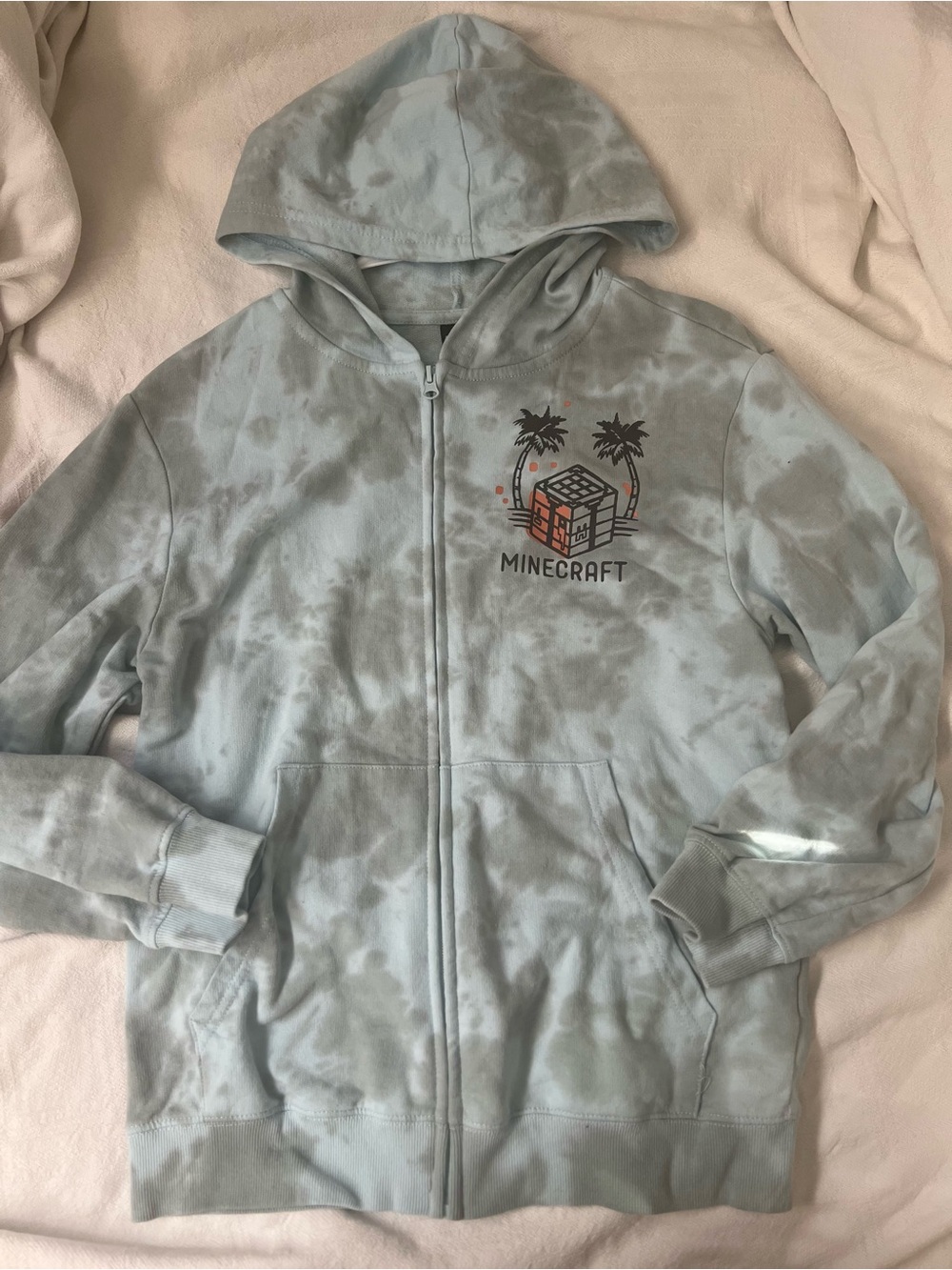 Minecraft Light Blue Tie-Dye Zip Hoodie